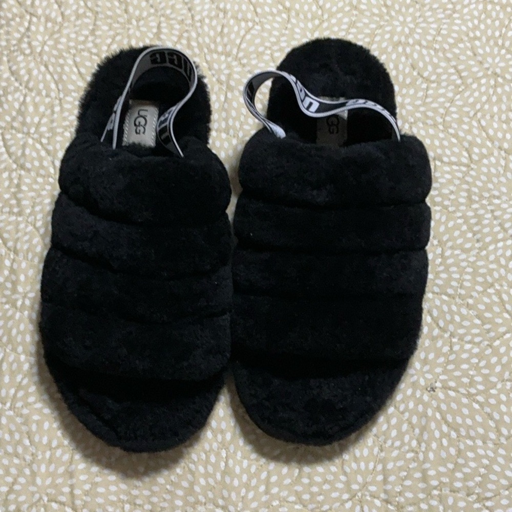 Ugg Women's Fluff Yeah Blk Comfort Slides Slippers Size 8 - Picture 3 of 13